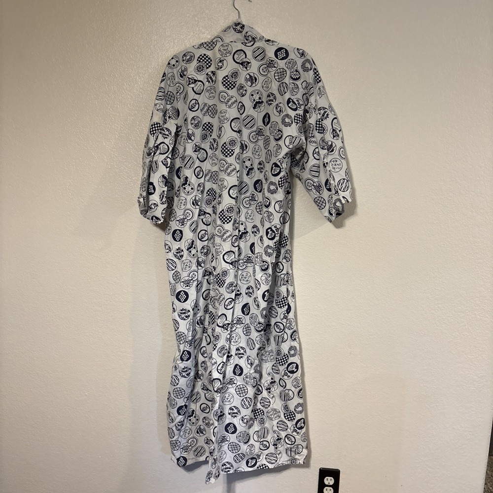 Rhiga Royal Hotel Bath Robe Kimono 3/4 Sleeve Japan White Blue Cotton - Picture 3 of 9